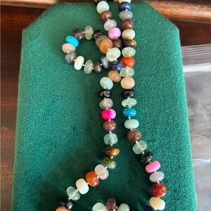Multicolor Beaded,  Hand-knotted Necklace with gold filled dog clip